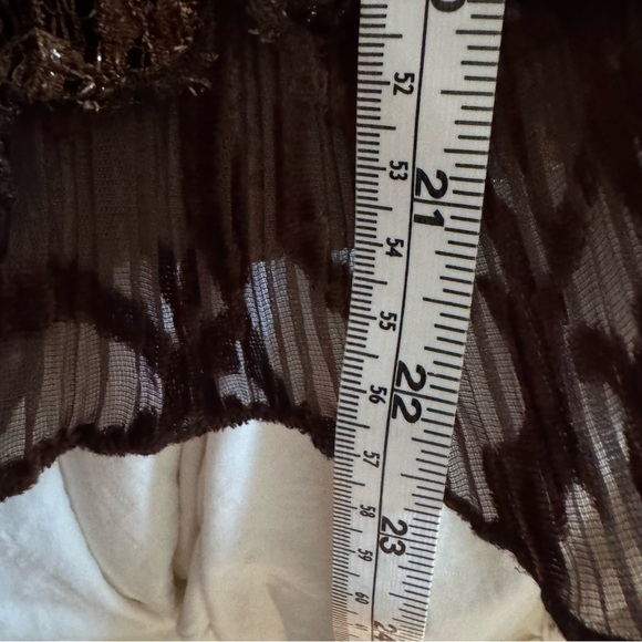 Chagall Brown Gold Crinkle Patchwork Mesh Stretch Top sheer sleeve Boho Artsy M - Picture 9 of 9